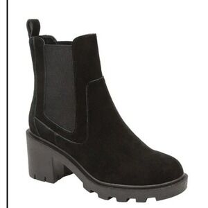 Lisa Vicky Jolt Black Suede Ankle Boots Lug Heel Chelsea Style Women's 9 NIB NEW